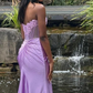 Charming Strapless Burgundy Lace Appliques Long Prom Dress Slit Mermaid Evening Gown Y7883