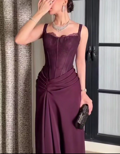 Elegant Spaghetti Straps Burgundy Lace Satin Slit Mermaid Long Party Dress Birthday Prom Dresses SP1224