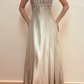 Fashion Spaghetti Straps Satin Tulle Beaded Prom Dress,A Line Party Evening Gown Y8139