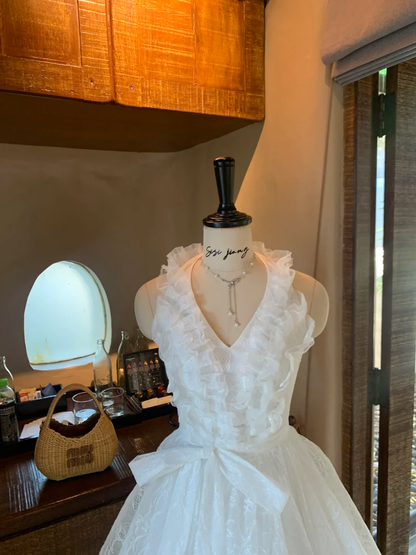 Elegant White Halter V Neck Lace A Line Mini Cocktail Dress Formal 7th Grade Homecoming Dress SP2361