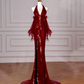 Sexy Burgundy Sequins Halter V Neck Evening Dress,Backless Mermaid Evening Dress Y8628