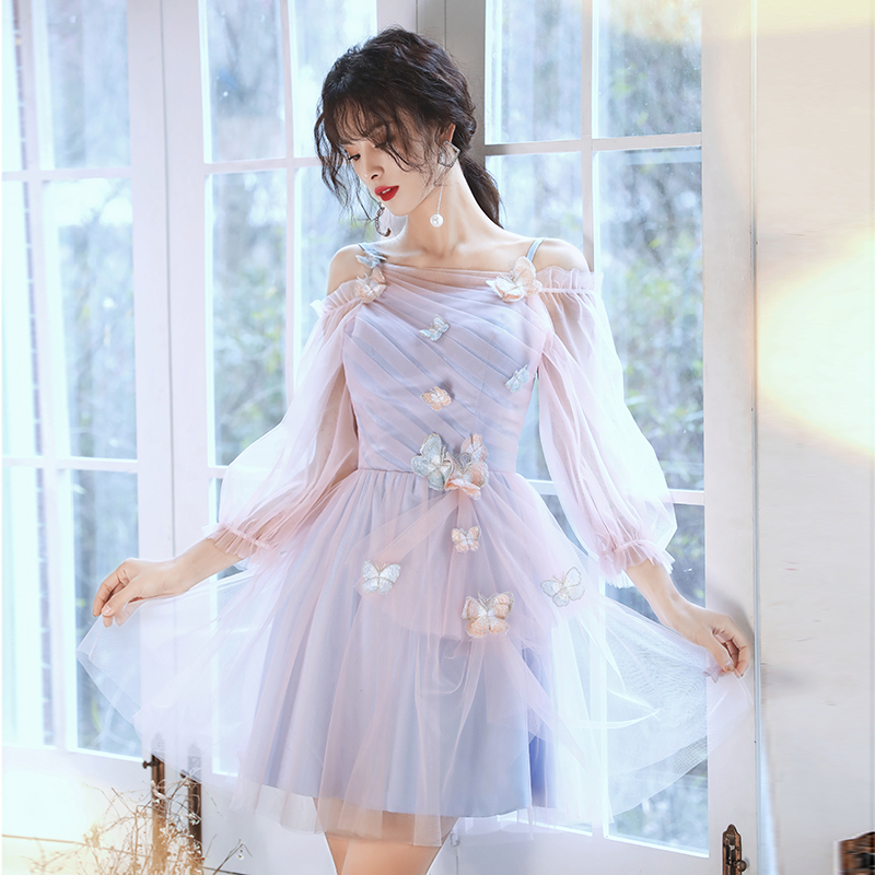 Adorable Pink And Blue Short Party Dress With Butterfly,Cute Short Homecoming Dress Y2742