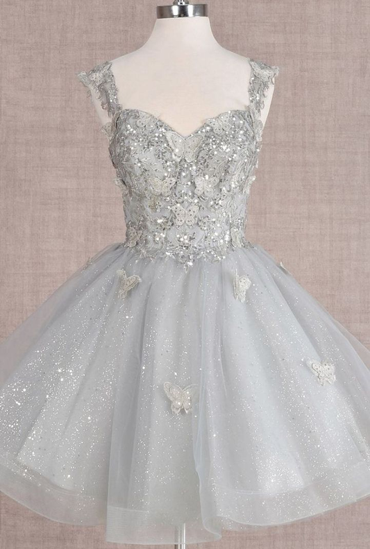 Sparkly Sweetheart Neck Tulle Sequin Butterfly Applique A Line 15th Birthday Outfits Short Homecoming Dress Y9115