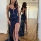 Sexy Sheath Spaghetti Straps Long Formal Prom Evening Dresses Y5349