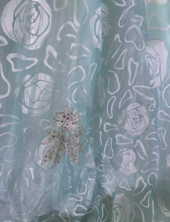 Charming Spaghetti Straps Tulle Rose Floral Mermaid Prom Dress, Blue Appliques Beaded Long Birthday Party Dress SP1464