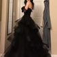 Black Layered Tulle Ruffle Prom Dresses for Women Y1135