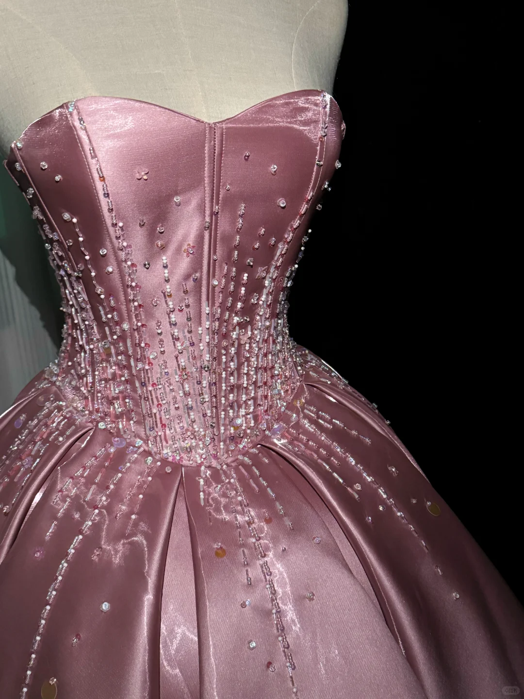 Charming Pink Satin Beaded Hi-Low Long Party Dress Birthday Dress SP2065