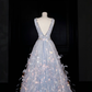 Glamorous V Neck Tulle Beaded Feathers A Line Prom Dress Evening Dress Y8682