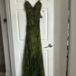 Vintage Spaghetti Straps Green Chiffon Beaded Mermaid Slit Long Prom Dress Birthday Evening Gown SP1811
