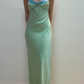 Sexy Spaghetti Straps Green Satin Beaded Prom Evening Dress Y7757