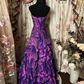 Fashion Strapless Purple Satin Pleated Beaded Long Prom Dress Party Dress SP1377