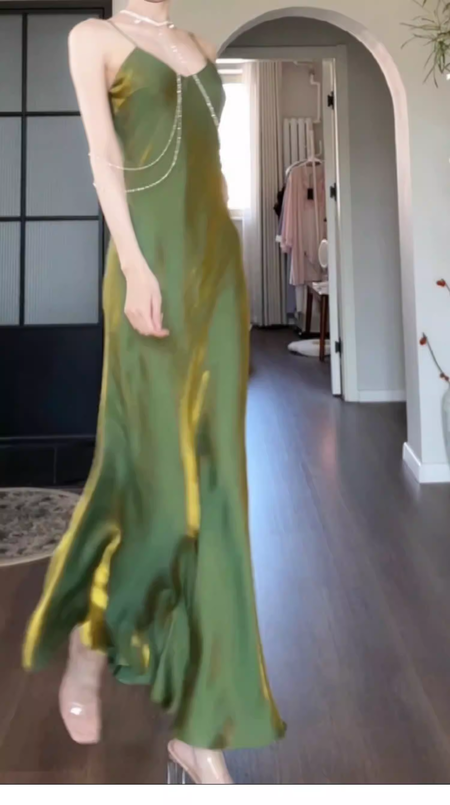 Simple Spaghetti Straps Satin Mermaid Long Wedding Guest Dress Green Birthday Party Gown SP1982