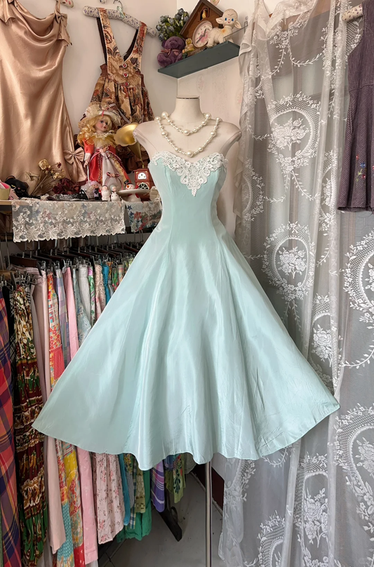 Elegant Strapless Satin Appliques A Line Birthday Outfits Light Green Lihght Dress Y9009