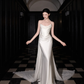 Classy White Satin Chiffon Mermaid Prom Dress,Strapless Long Wedding Dress Y8591