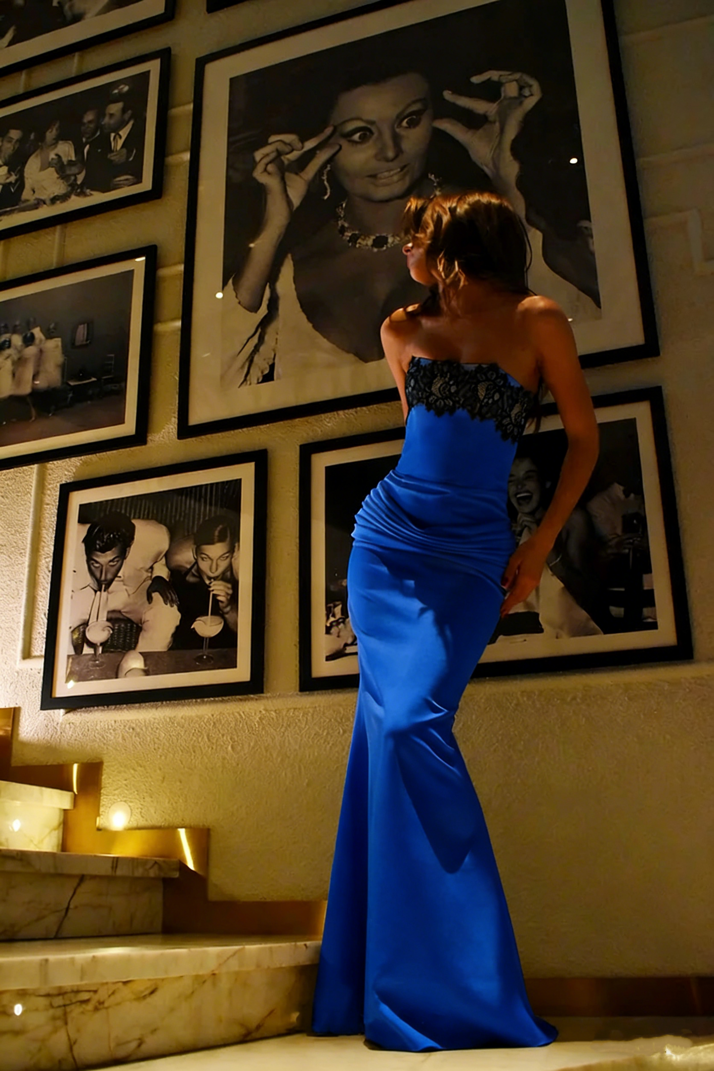 Stylish Strapless White Lace Satin Pleated Mermaid Evening Dress Long Wedding Guest Dress SP923