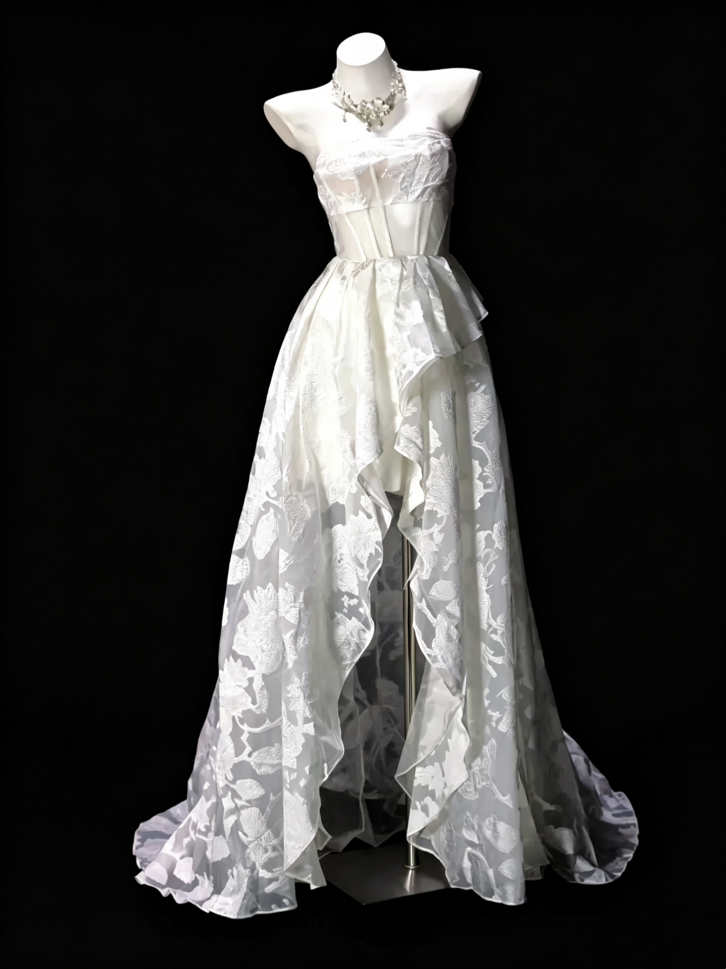 Classy White Off The Lace Floral Long Prom Dress Party Gown SP3193