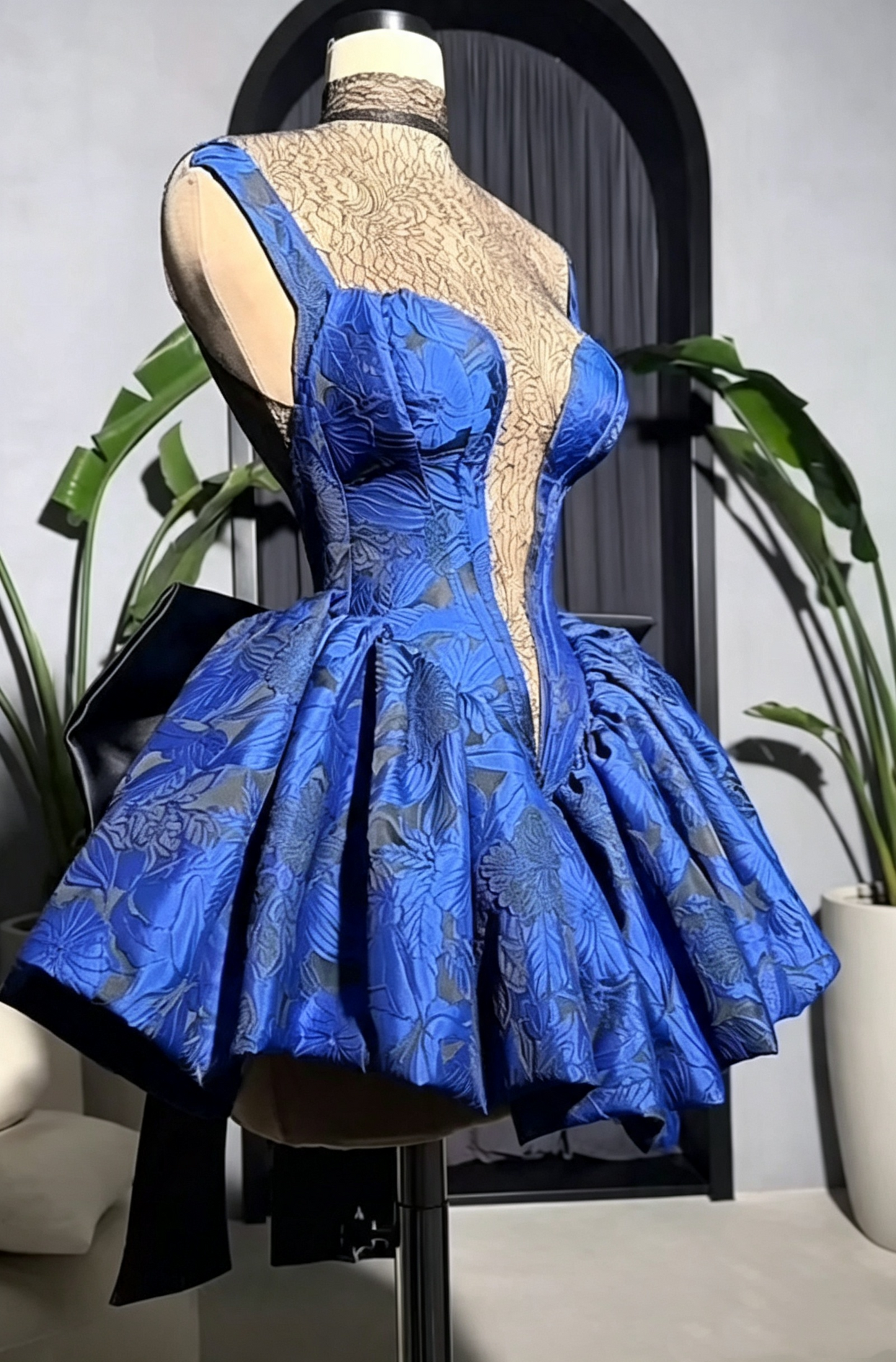 Vintage Blue Lace Satin Print Floral A Line Short 6th Grade Homecoming Dress,Mini Prom Dress SP3267