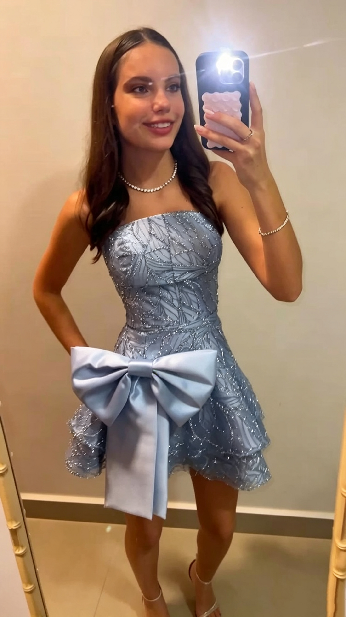 Elegant Blue Satin Tulle Beaded Short Homecoming Dress,Strapless Mini A Line 16th Birthday Outfits SP3151