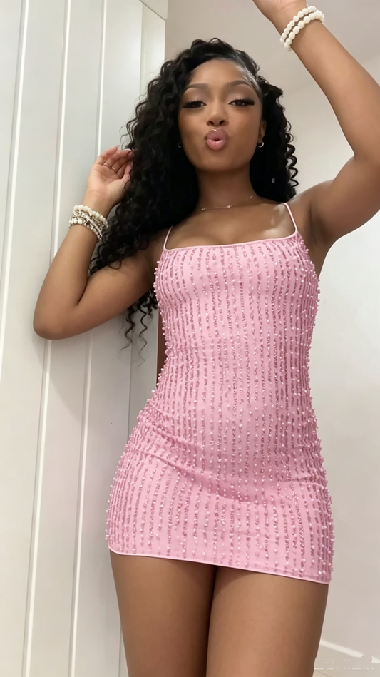 Sexy Halter Pink Satin Sequin Beaded Bodycon Cocktail Dress Short 7th Grade Homecoming Dress SP3007