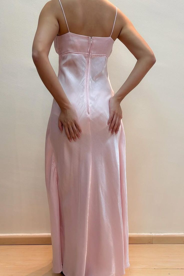 Simple Pink Spaghetti Straps Satin Party Dress Evening Dress Y8730