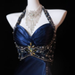 Gorgeous Halter Satin Beaded Slit Evening Dress Formal Party Prom Dress Y7927