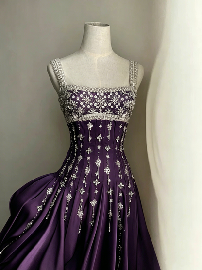 Luxury nude pink satin hand-beaded diamond homecoming dress Y4542