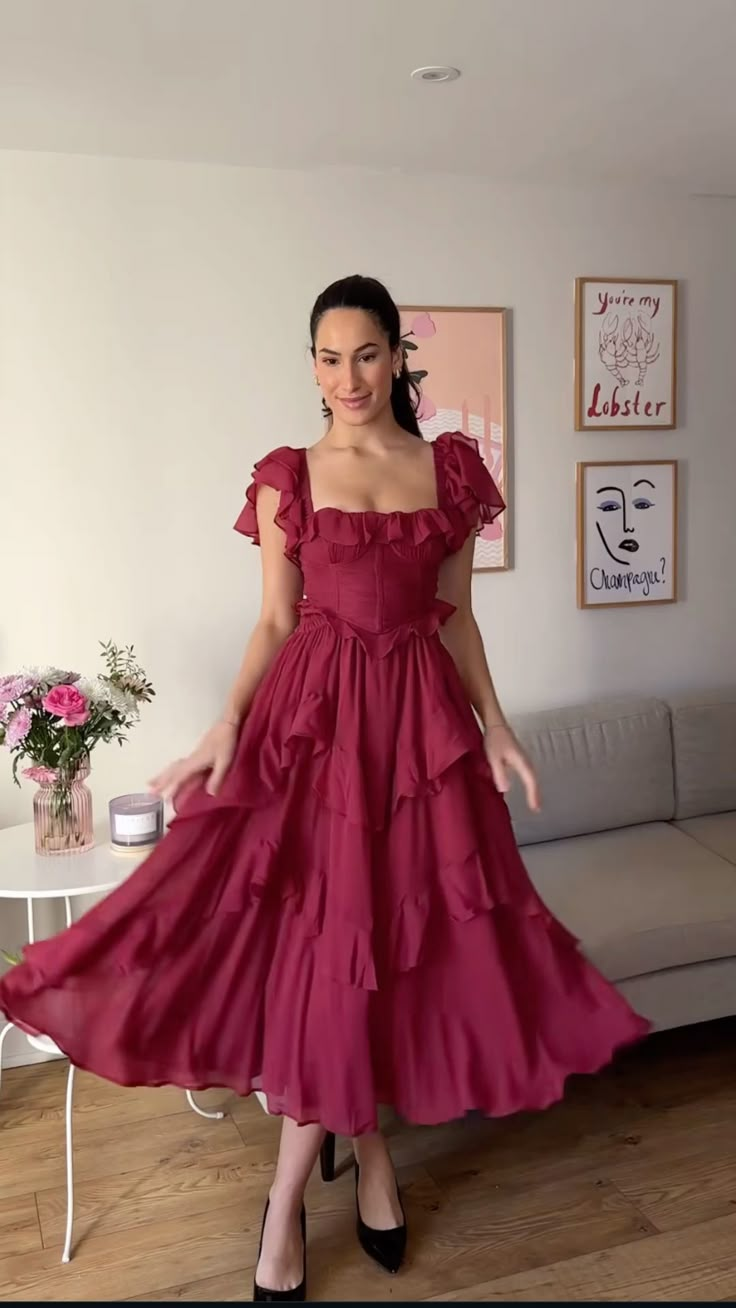 Elegant Lilac Square Chiffon Ruffled A Line Long Party Dress Birthday Dress SP2314