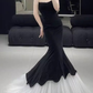 Black Strapless Velvet Mermaid Prom Dress, Elegant Sleeveless Formal Gown Y7136