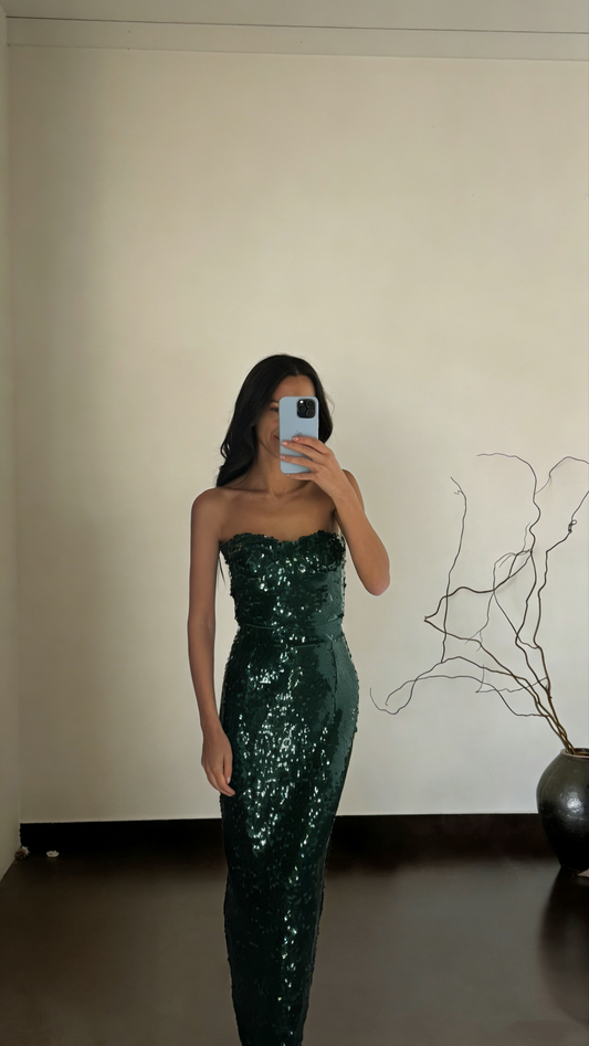 Sparkly Strapless Dark Green Sequin Sheath Long Party Dress Birthday Prom Dresses SP1552