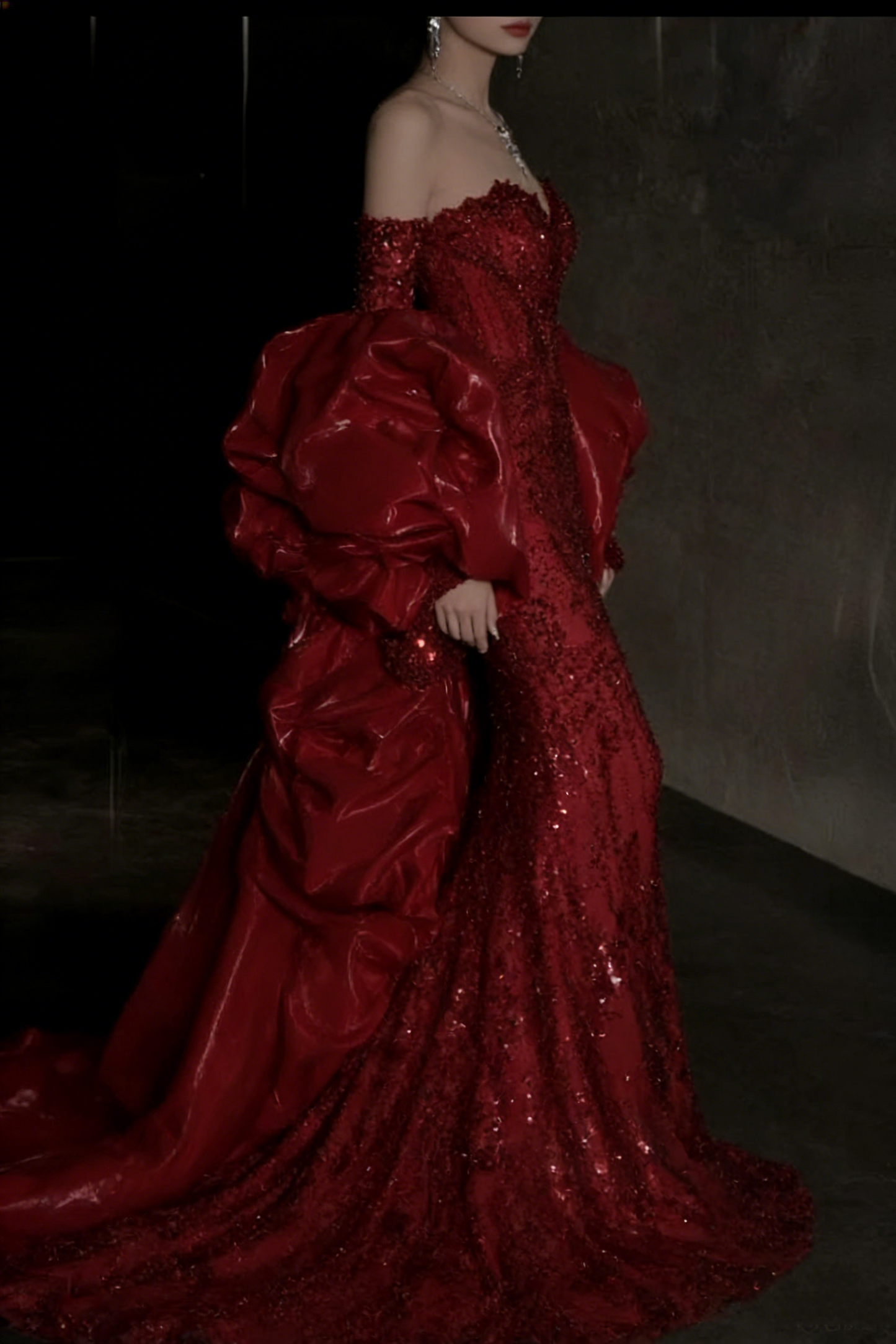 Luxurious Red Off The Shoulder Sequin Beaded Mermaid Long Birthday Party Dress Prom Gown SP1676