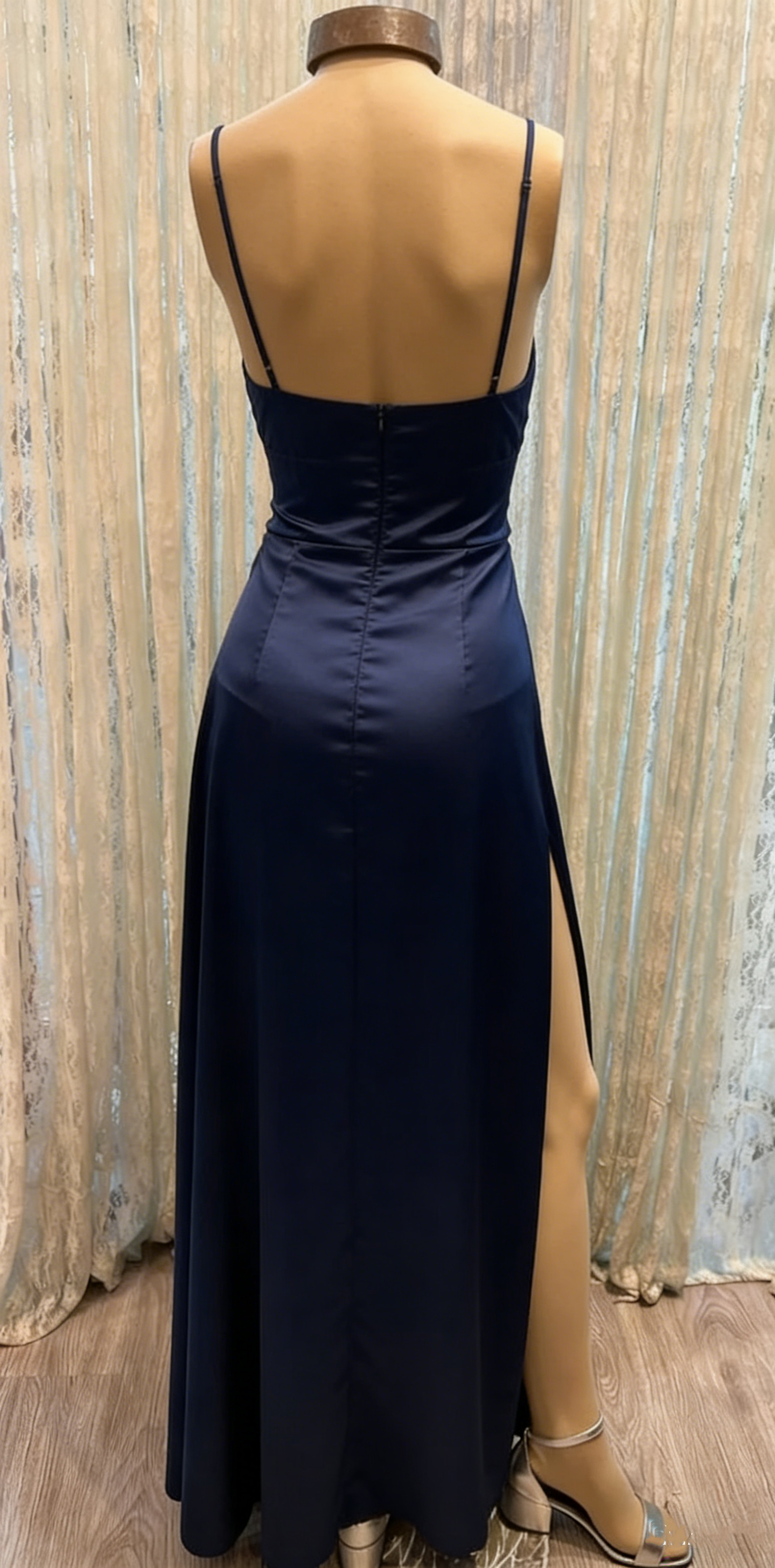 Classic A-line Navy Blue Prom Dress With Split,Simple Evening Dress Fo –  Simplepromdress