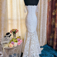 Elegant Spaghetti Straps White Lace Mermaid Long Party Dress Birthday Prom Dress SP1945