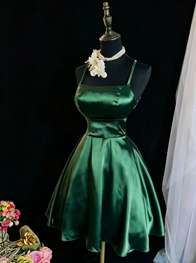 Sexy Spaghetti Strap Satin Mini Cocktail Dress Emerald Green A Line Short 7th Grade Homecoming Dress SP2373