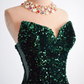 Peacock Green Mermaid Strapless Sparkly Lace-Up Long Formal Prom Dress Y4170