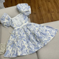 Elegant Blue Satin Print Floral A Line Short Homecoming Dress 18th Birthday Outfits SP140