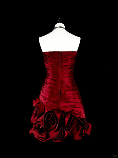 Elegant Sweetheart Neck Satin Pleated Beaded Short 7th Grade Homecoming Dress,Red Short Birthday Outfits SP3400