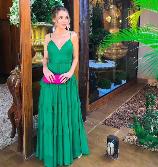 Sexy Green Spaghetti Straps V Neck Long Prom Dress,Green Evening Dress Y4832