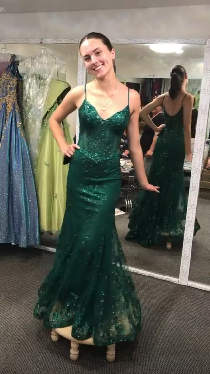 Pretty Green Tulle Sequin Mermaid Long Party Dress Birthday Prom Dresses SP4231