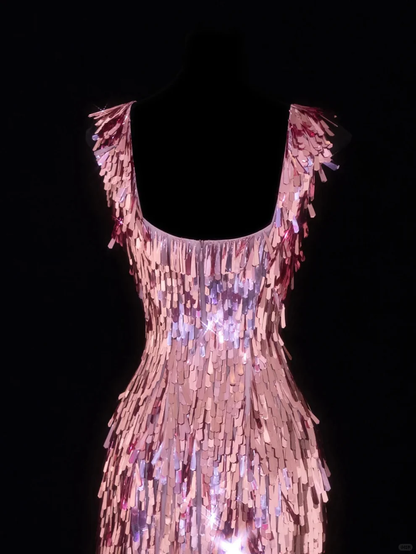 Sparkly Pink Sequin Sheath Cocktail Dress Formal Homecoming Dress Birthday Outfits Y9640