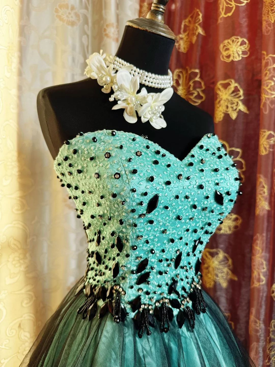 Vintage Viridian Tulle Satin Beaded Mini Cocktail Dress Strapless A Line Short 8th Grade Homecoming Dress SP2383