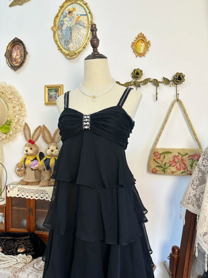 Sexy Black Spaghetti Straps Chiffon Layered Short Cocktail Dress Formal 8th Grade Homecoming Dress Y9474