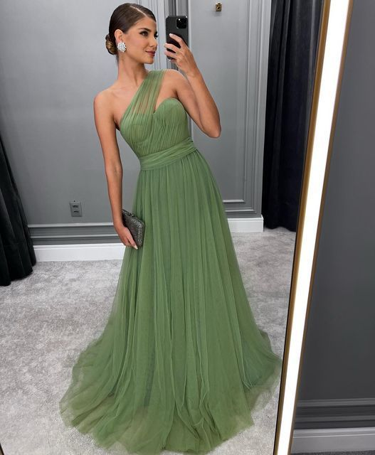 Green Long A-line Prom Dress,Trendy Tulle Formal Evening Dresses Y5271