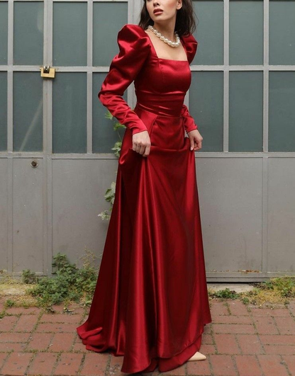 Elegant Formal Burgundy Evening Dress with Long Sleeves  Y4727