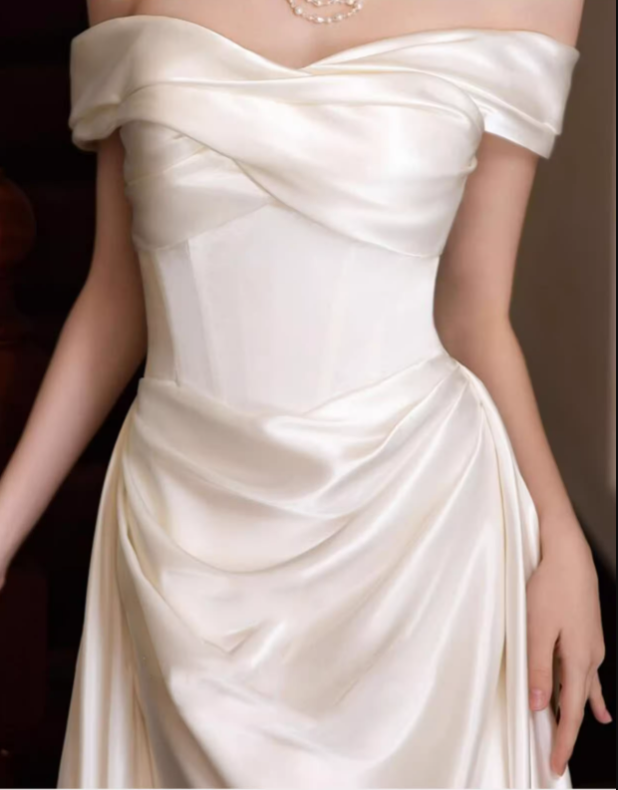 Pretty Off The Shoulder Satin Pleated Mermaid Long Wedding Dress SP2020