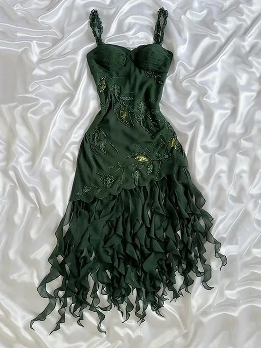 Vintage Green Chiffon Beaded Short Homecoming Dress Formal Birthday Outfits Y9724