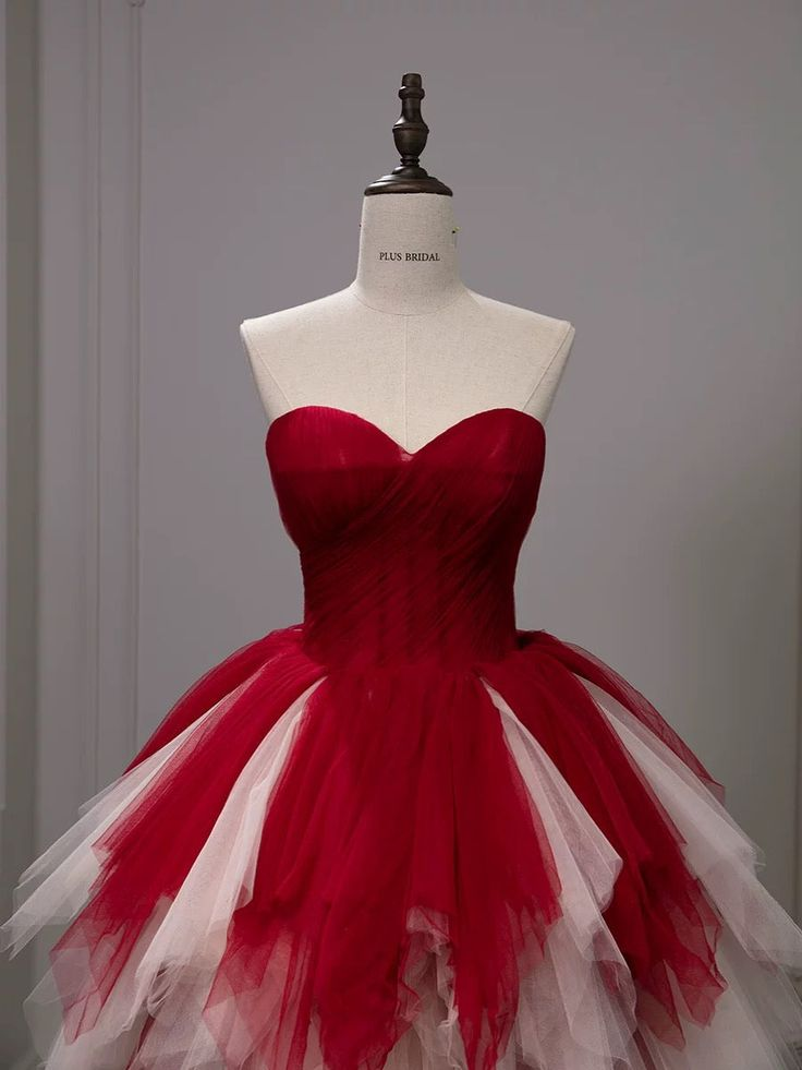 Pretty Ball Gown Red Strapless Tulle Long Party Dress Birthday Outfits SP1004