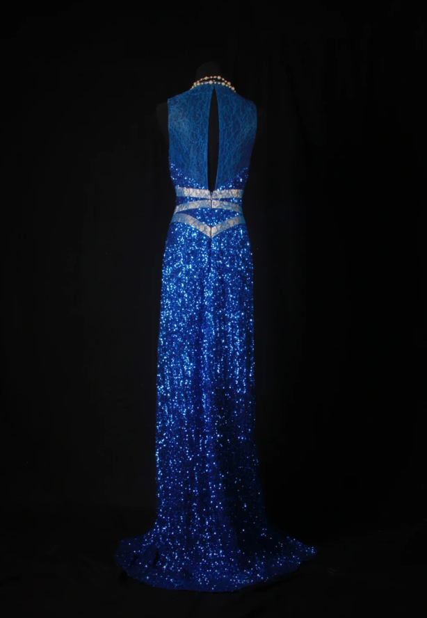 Sparkly Sleeveless Royal Blue Lace Sequin Slit Mermaid Long Party Dress Evening Dress SP1699