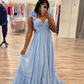 Baby blue chiffon prom dress with ruffle sleeves Y4654