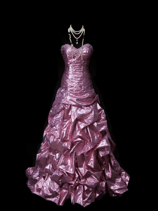 Pretty Princess Sweetheart Neck Candy Pink Satin Pleated Birthday Prom Dresses Evening Dress SP1599