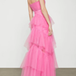 Elegant Open Back Layered Hot Pink Tulle Long Prom Dresses, Hot Pink Tulle Formal Graduation Evening Dresses Y2114